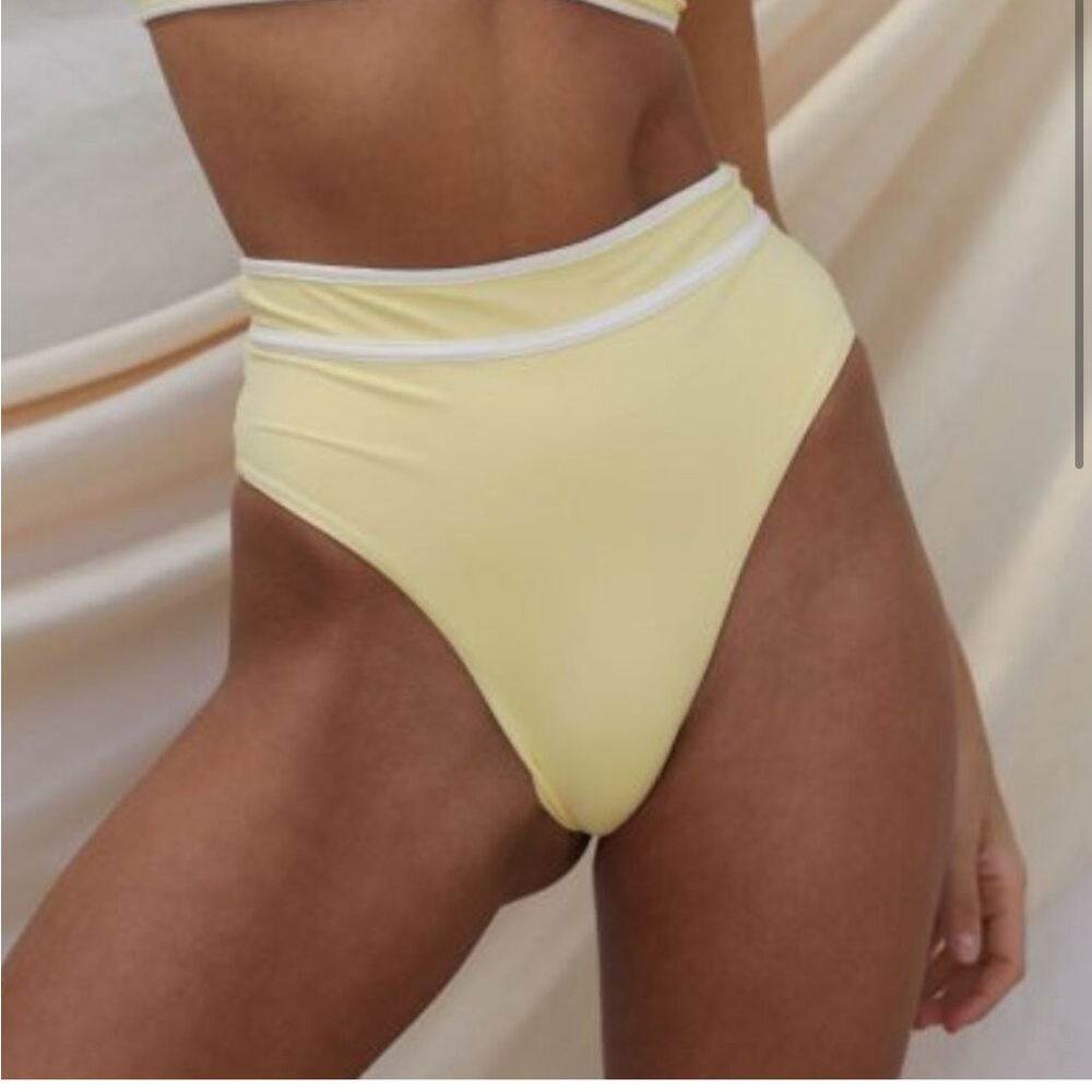 Stone Fox Swim Juniper High Waist Cheeky Bikini Bottom Pale Banana Yellow S